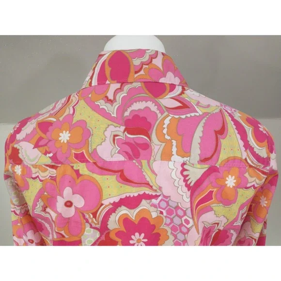 Tommy Hilfiger Pink Floral Paisley Psychedelic Cotton Button Down Shirt Small - Picture 8 of 16